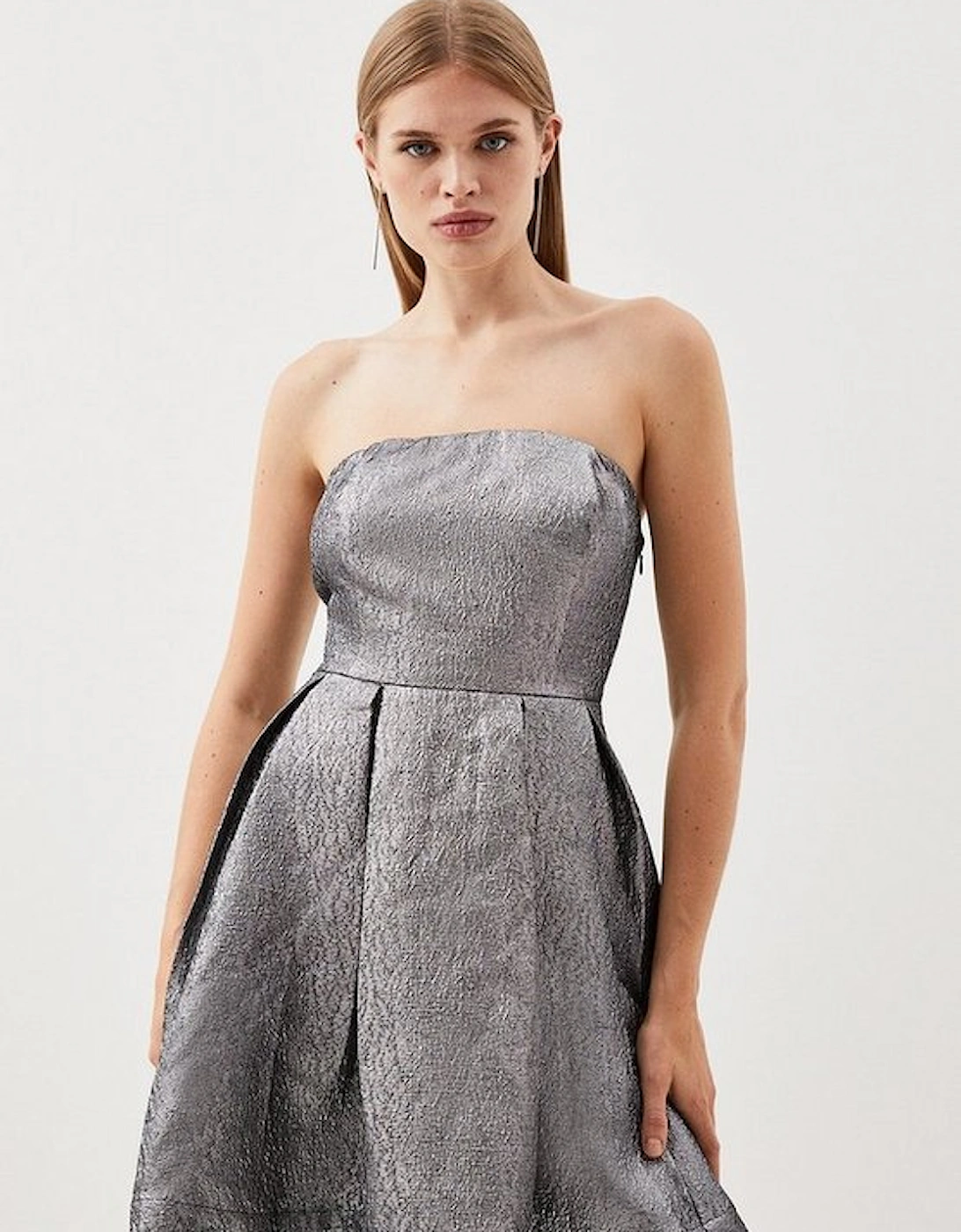 Silver Metallic Jacquard Twill Strappy Woven Mini Dress, 5 of 4
