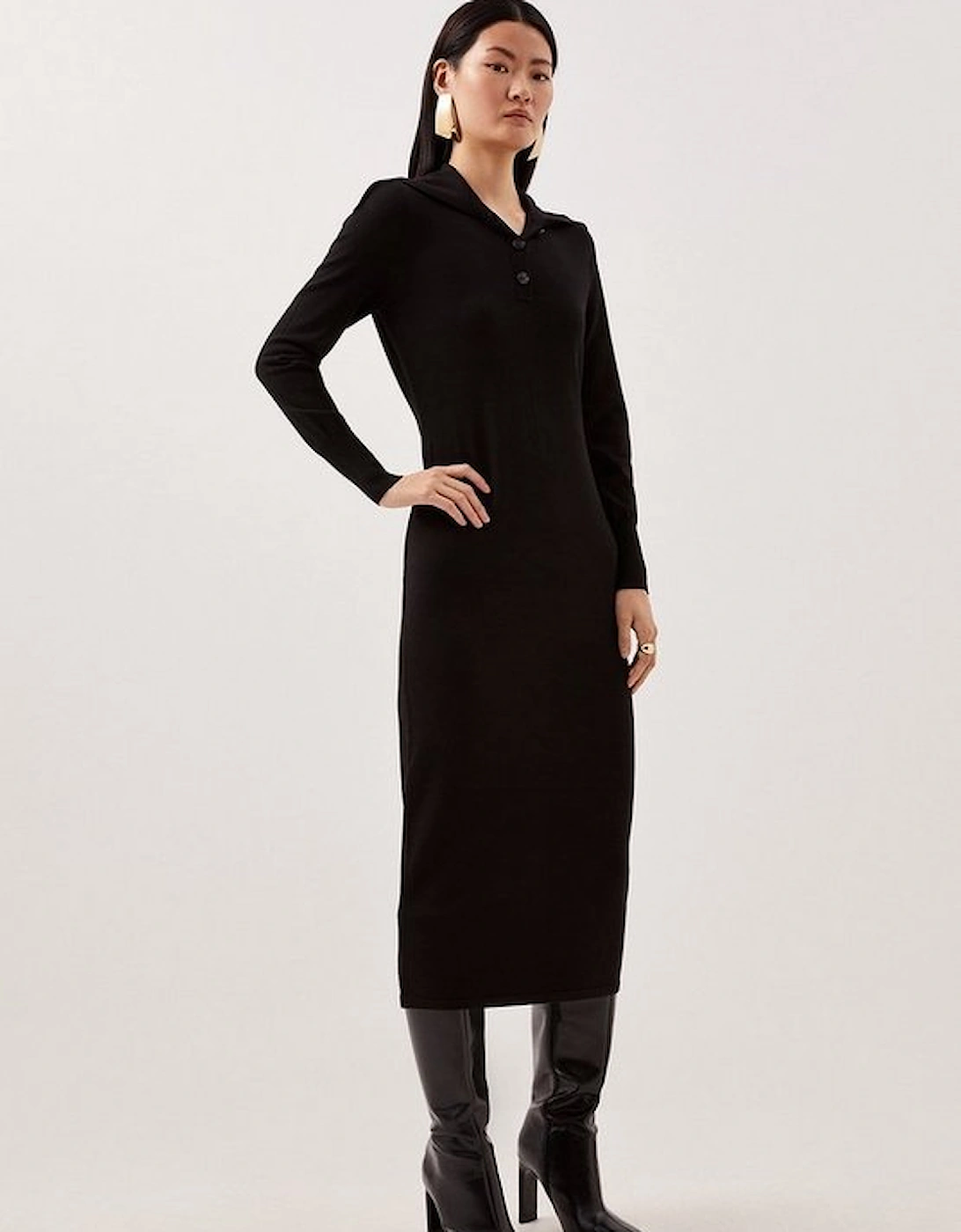 Viscose Blend Fly Collar Knitted Midi Dress, 5 of 4