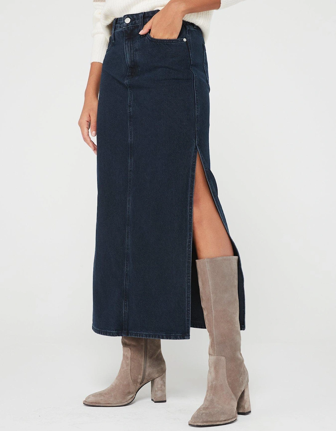 Denim Split Leg Maxi Skirt - Blue, 6 of 5