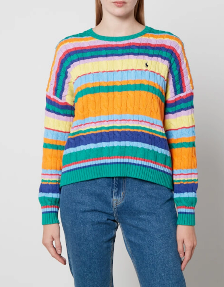 Striped Cable-Knit Cotton Long Sleeve Pullover