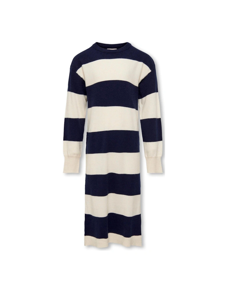 Girls Knitted Stripe Dress - Whitecap Gray/Maritime Blue