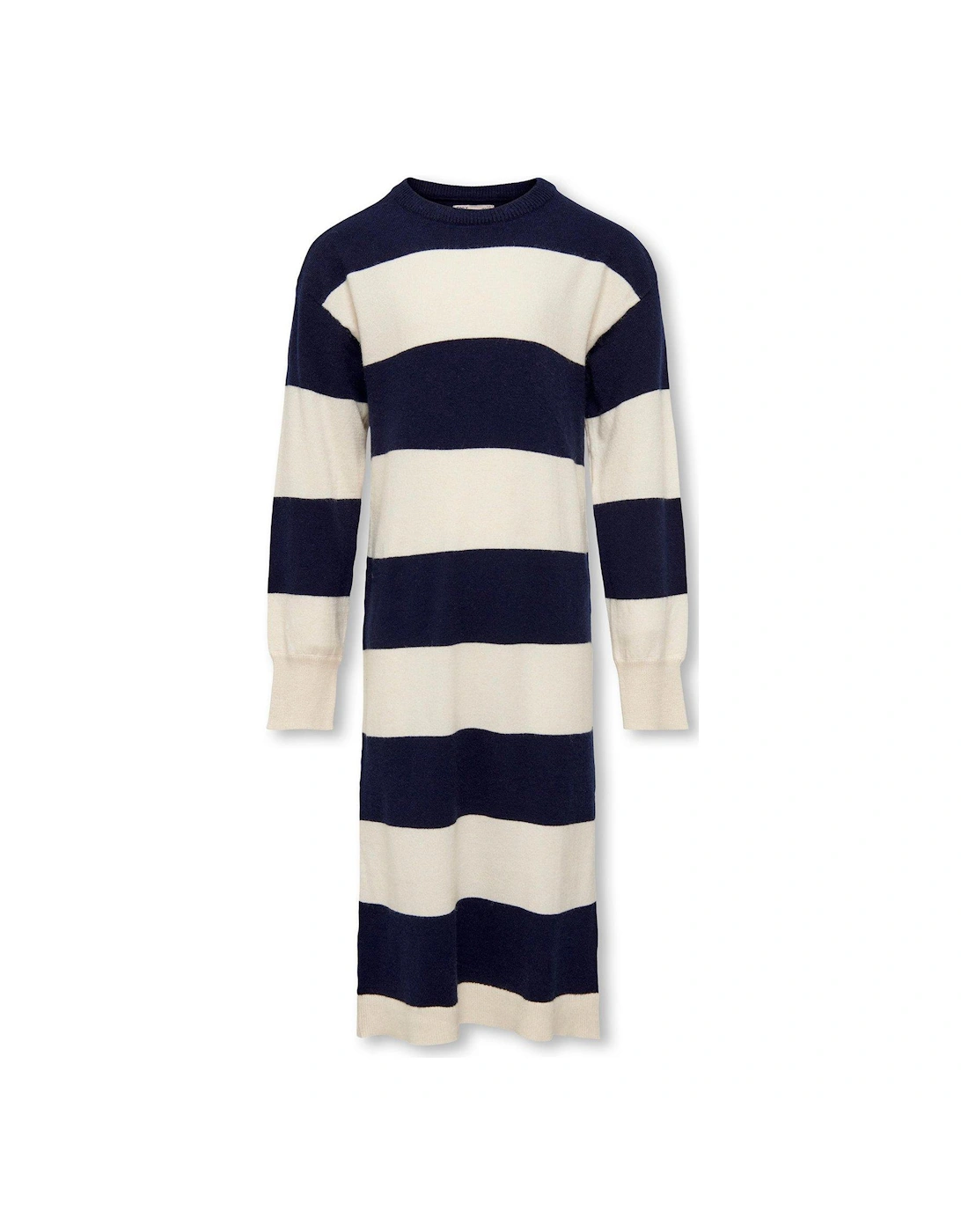 Girls Knitted Stripe Dress - Whitecap Gray/Maritime Blue, 3 of 2