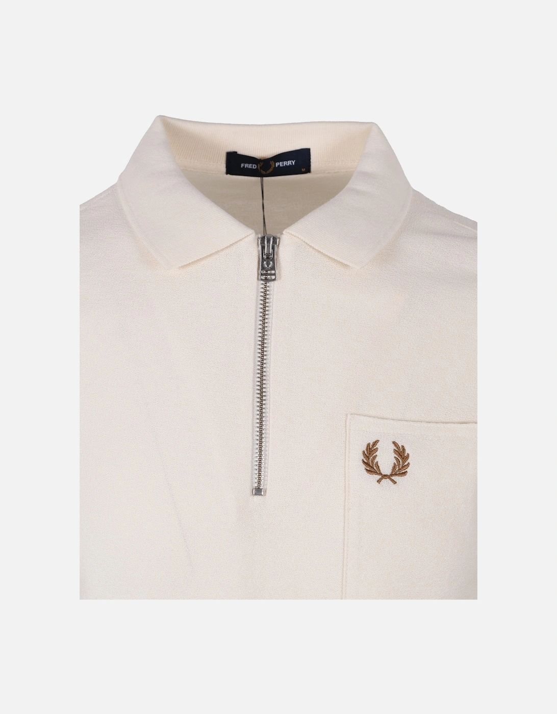 Textured Zip Neck Polo Shirt Ecru