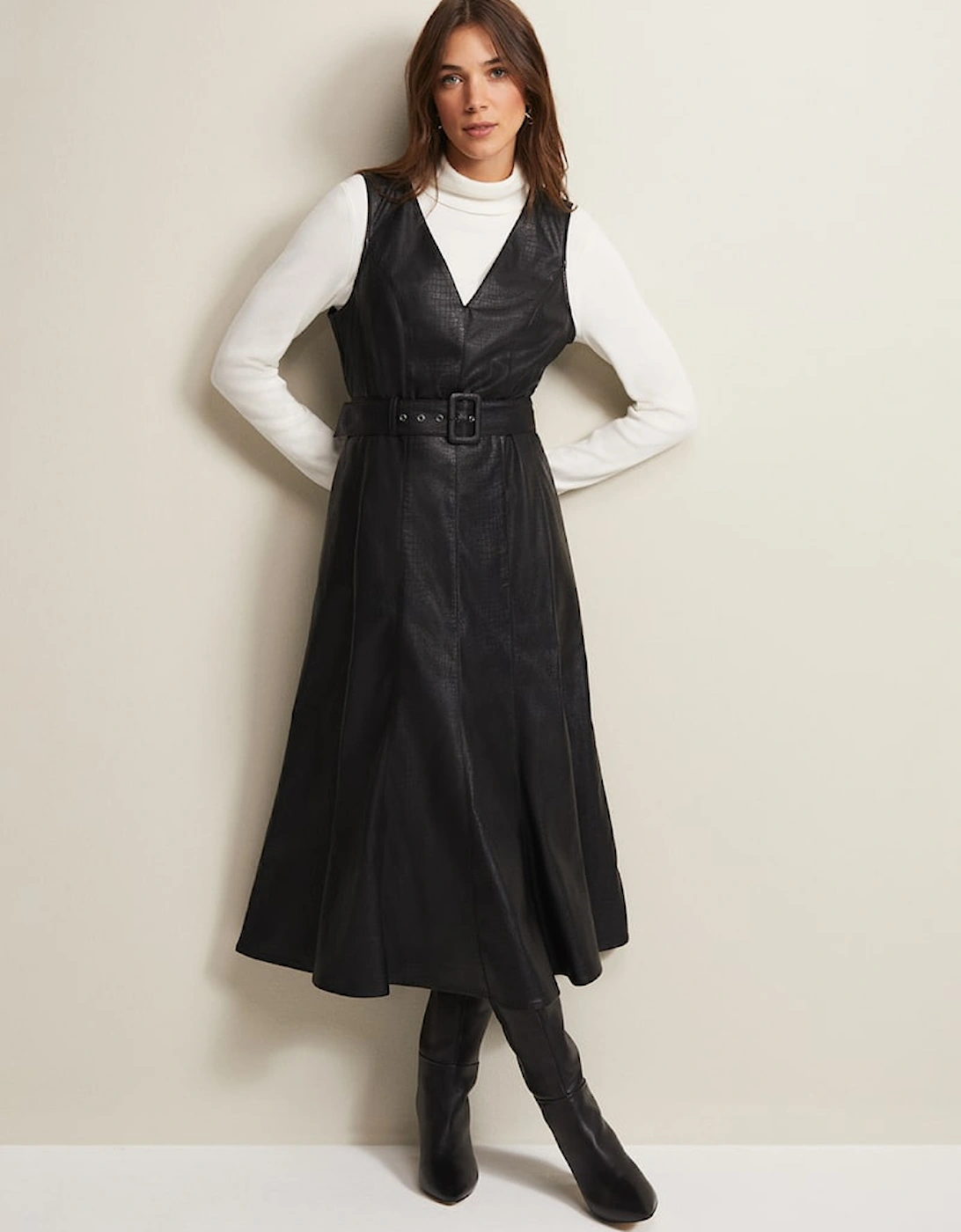 Khloe Black Faux Leather Midi Dress, 7 of 6