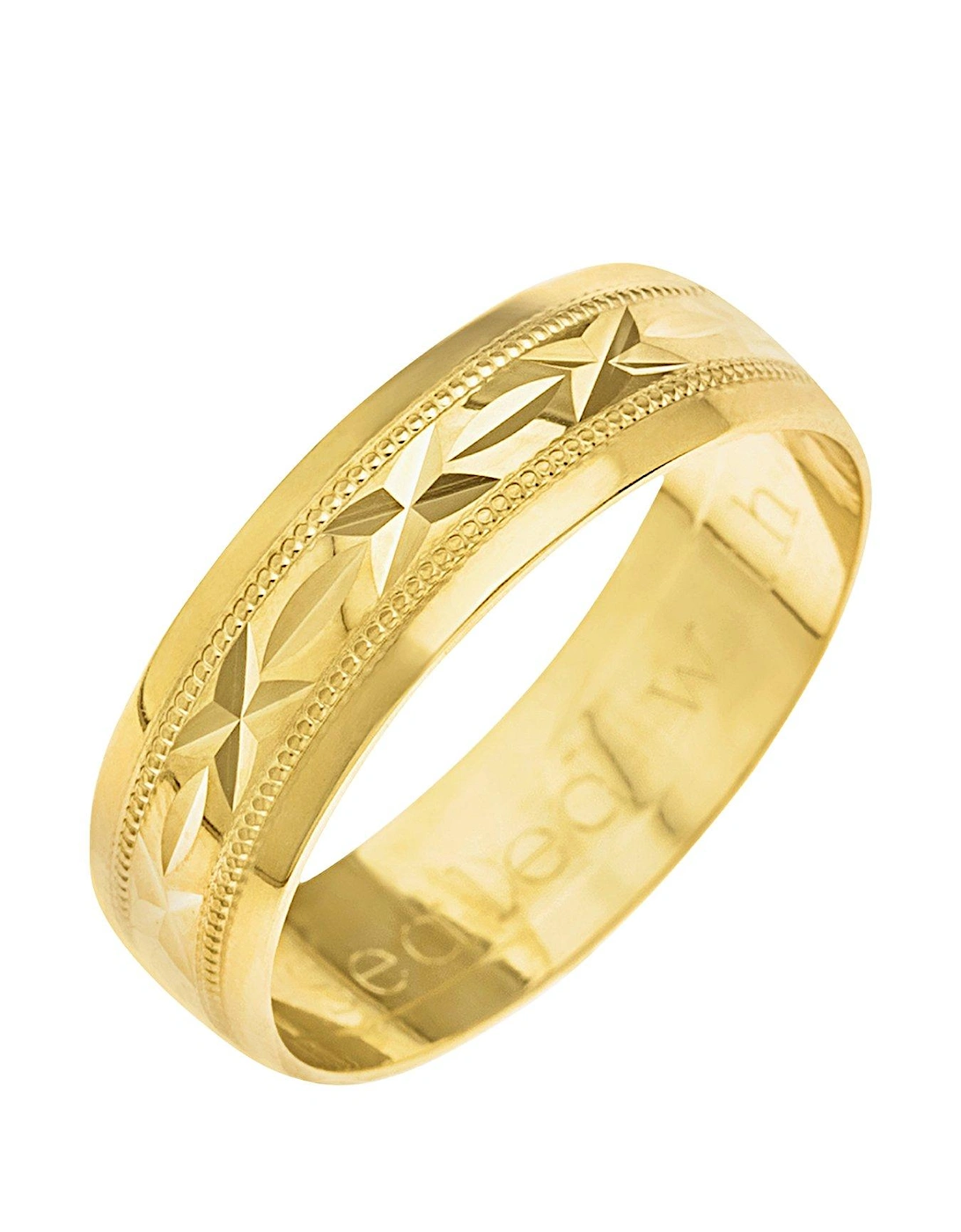 9ct Yellow Gold Diamond Cut 6mm Wedding Band With Message 'Sealed With A Kiss', 2 of 1