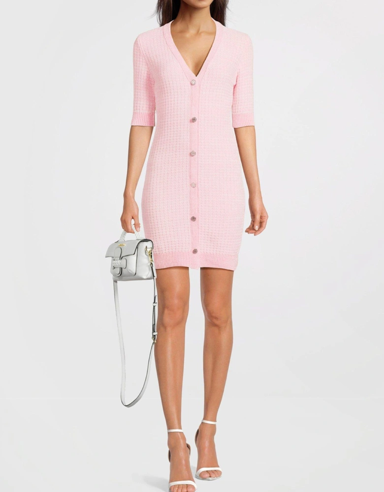 Knitted Short Sleeve Cardigan Dress - Fantasy Print Pink