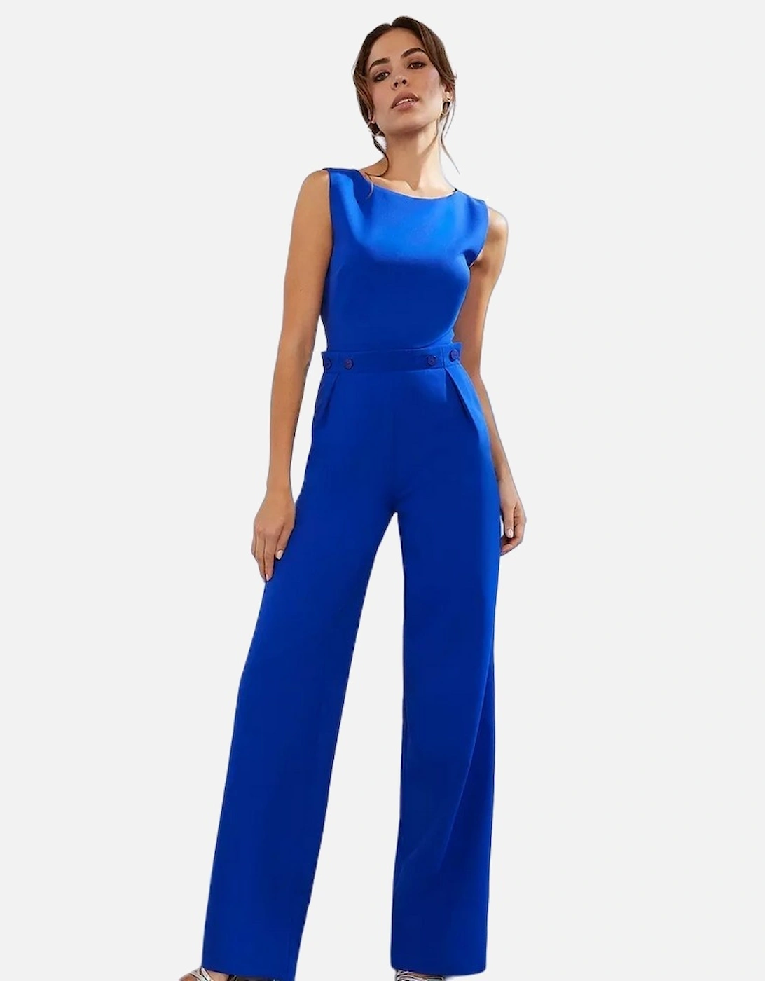 Womens/Ladies Structured Crepe Button Detail Wide Leg Jumpsuit, 6 of 5