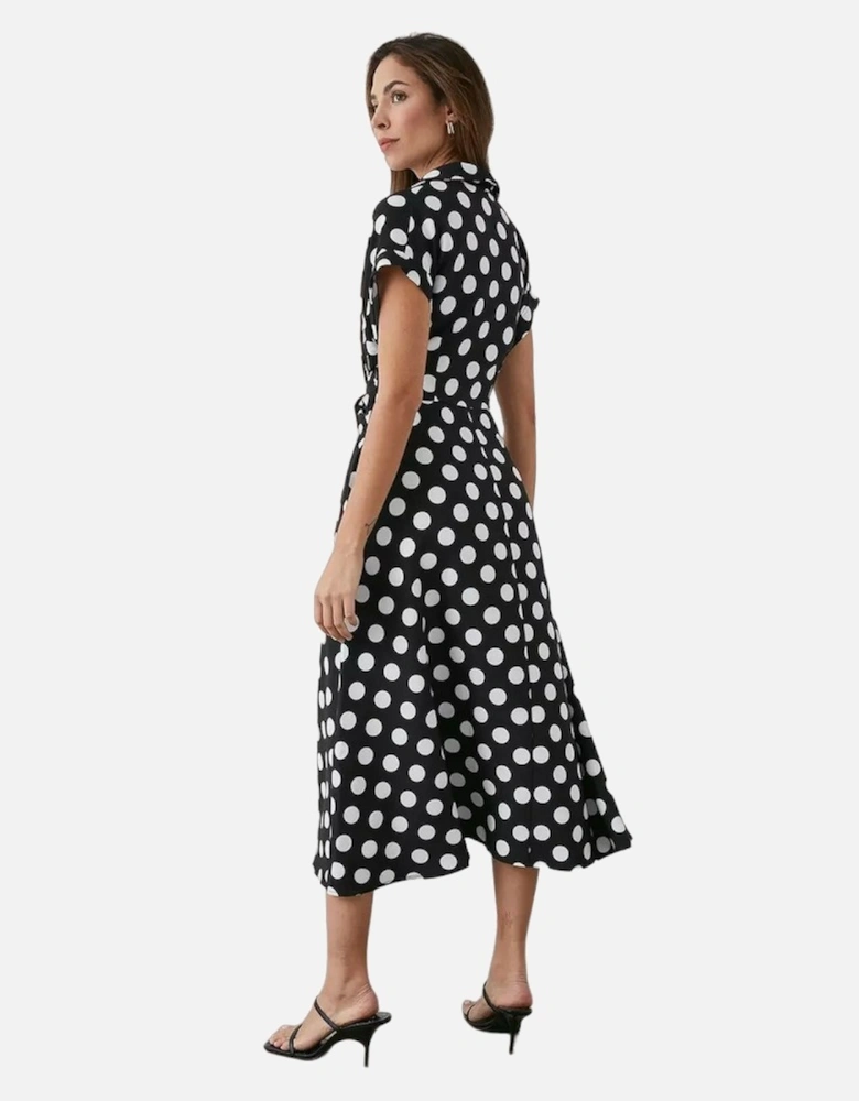 Womens/Ladies Spotted Front Tie Midi Shirt Dress