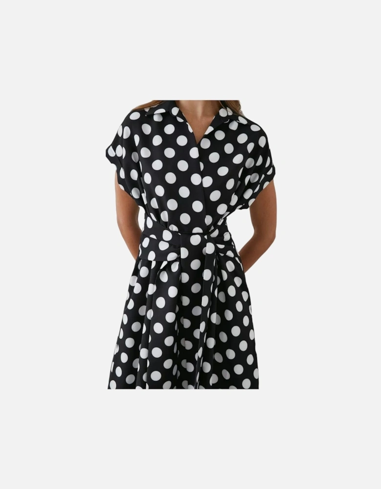 Womens/Ladies Spotted Front Tie Midi Shirt Dress