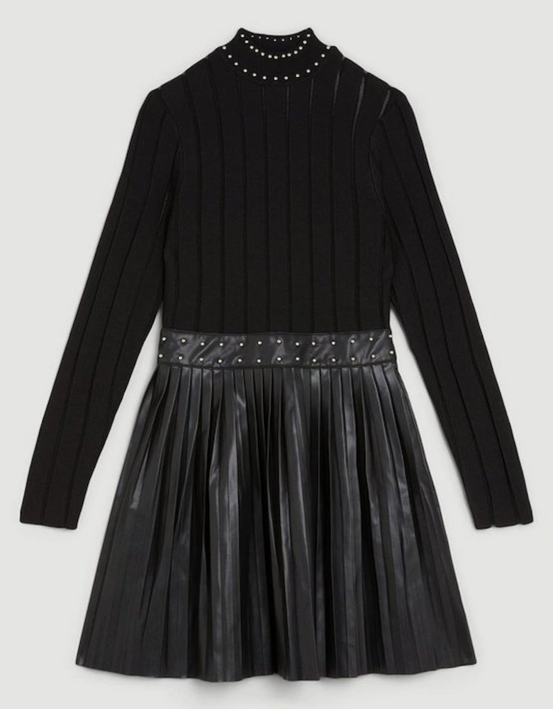 Pu Knit Pleat Skirt Mini Dress