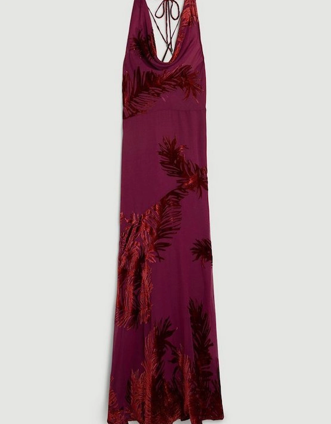 Feather Devore Halter Neck Woven Midi Dress