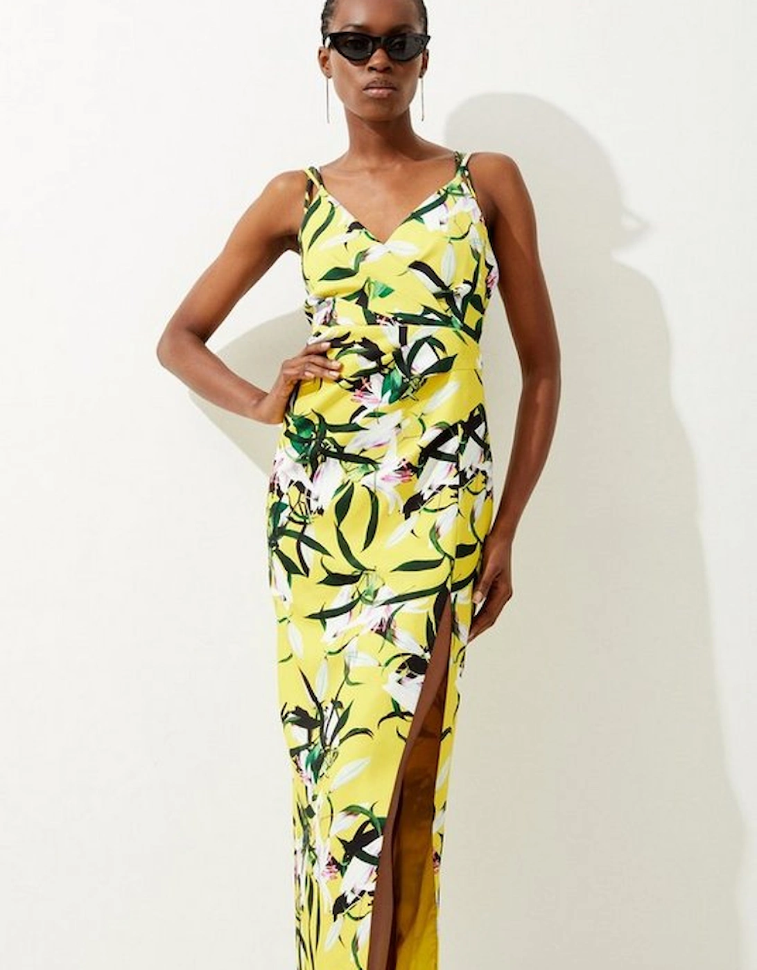 Petite Neon Lilly Print Strappy Tailored Maxi Dress