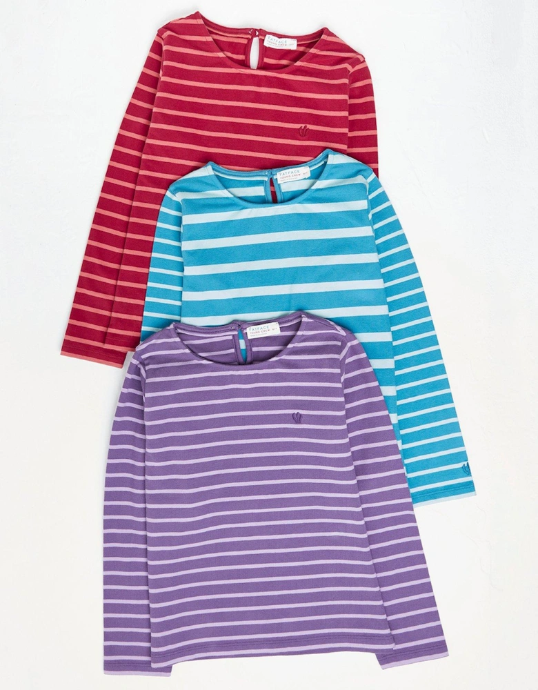 Girls 3 Pack Stripe And Plain Long Sleeve T-shirts - Berry Pink