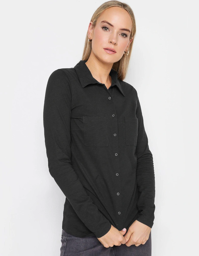 Black Cotton Slub Jersey Shirt