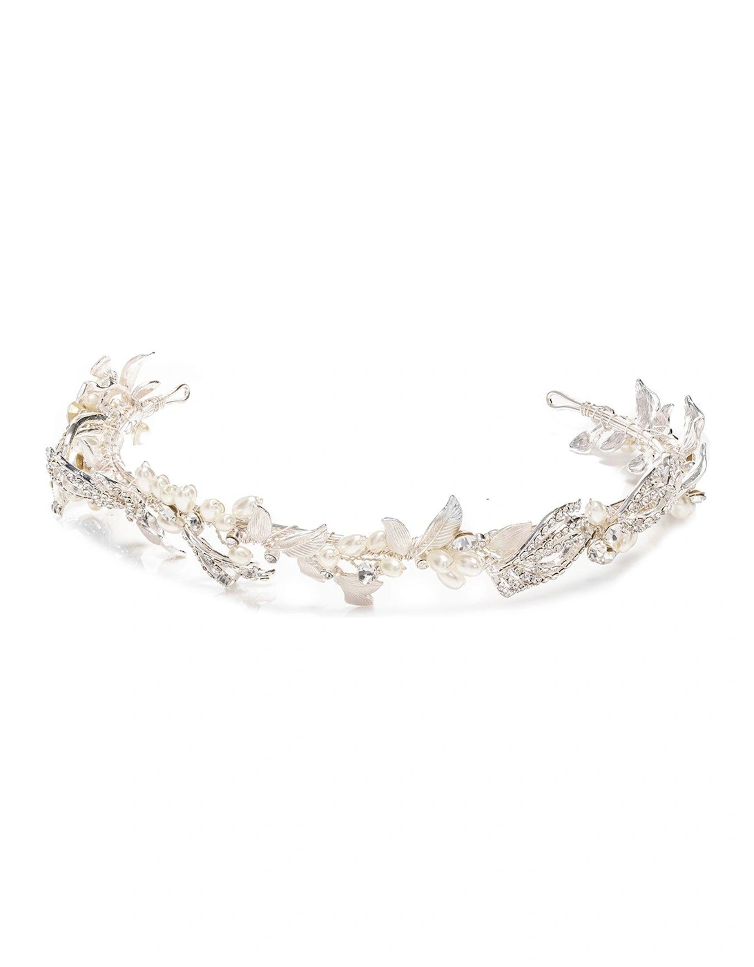 Delilah Silver Plated Pave Feather And Pearl Tiara, 2 of 1