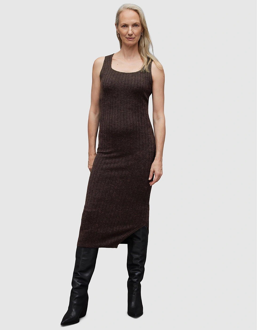 Margot 2-In-1 Ribbed Midi Dress - Warm Cacao Brown, 3 of 2