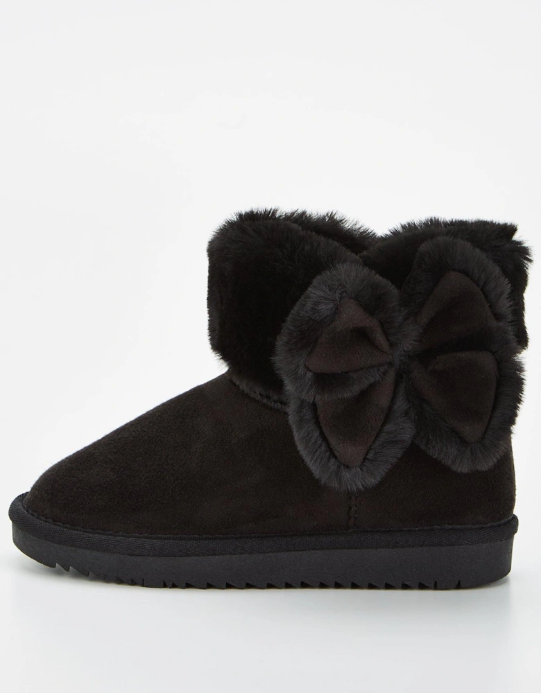 Girls Bow Snug Boot With Warm Lining - Black