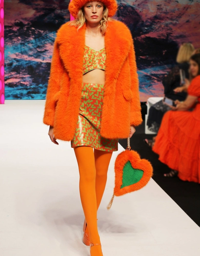 Faux Fur Orange Midi Coat