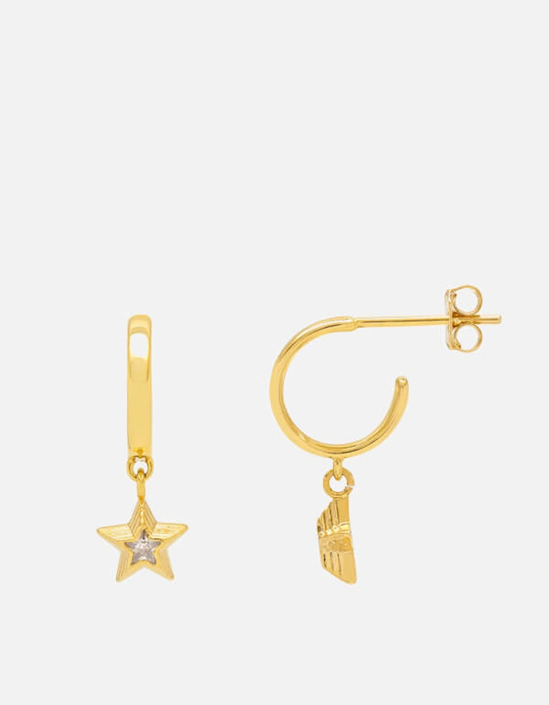 Cubic Zirconia Star Gold-Tone Hoop Earrings