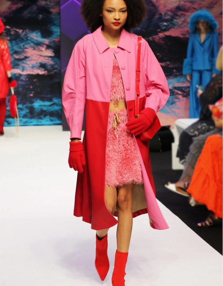 Red and Pink Eco Leather Trench Coat