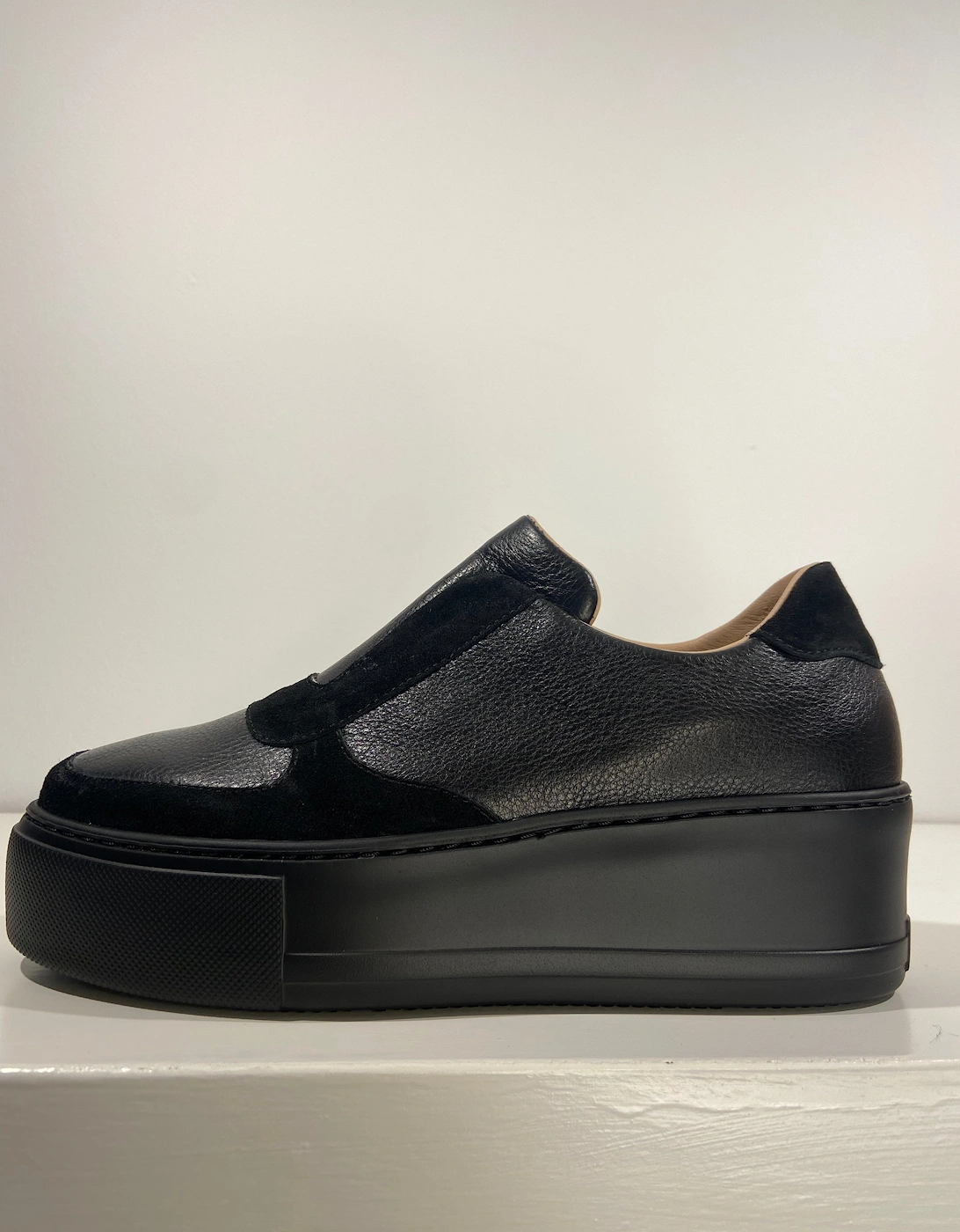 Black leather and suede platform trainers, 3 of 2