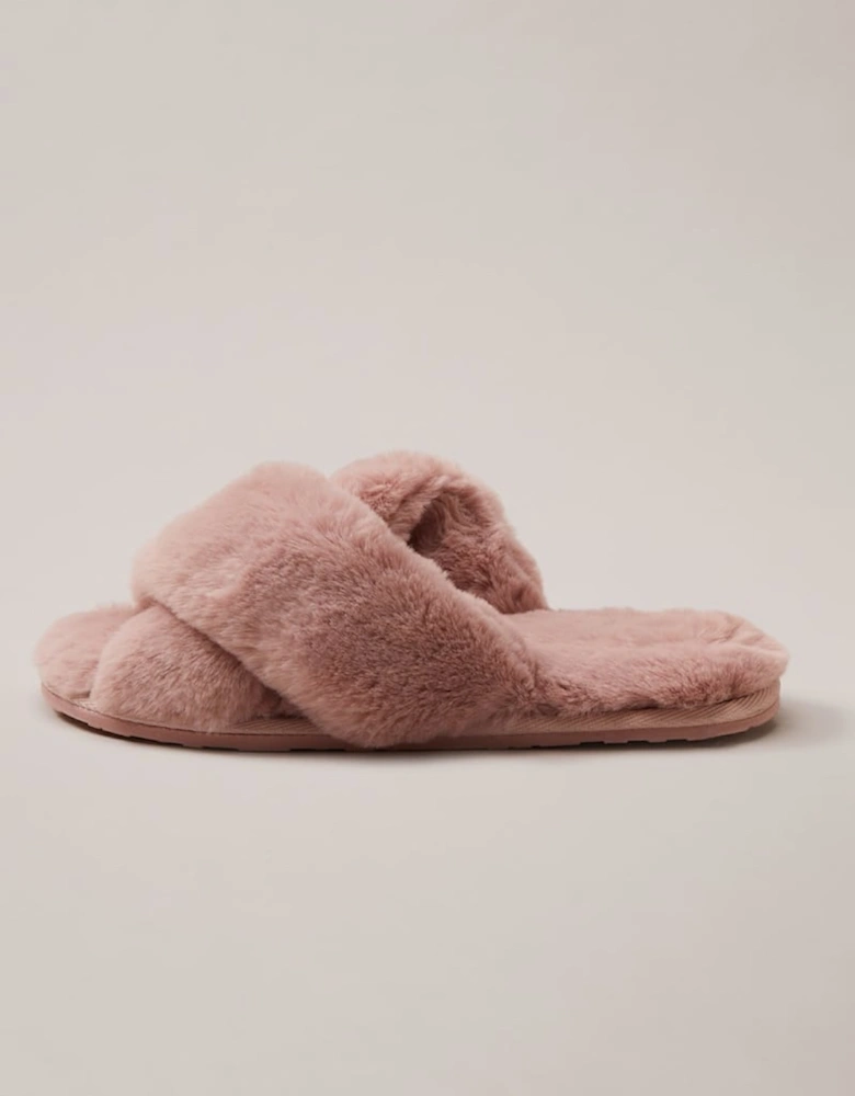 Pink Faux Fur Slider Slippers