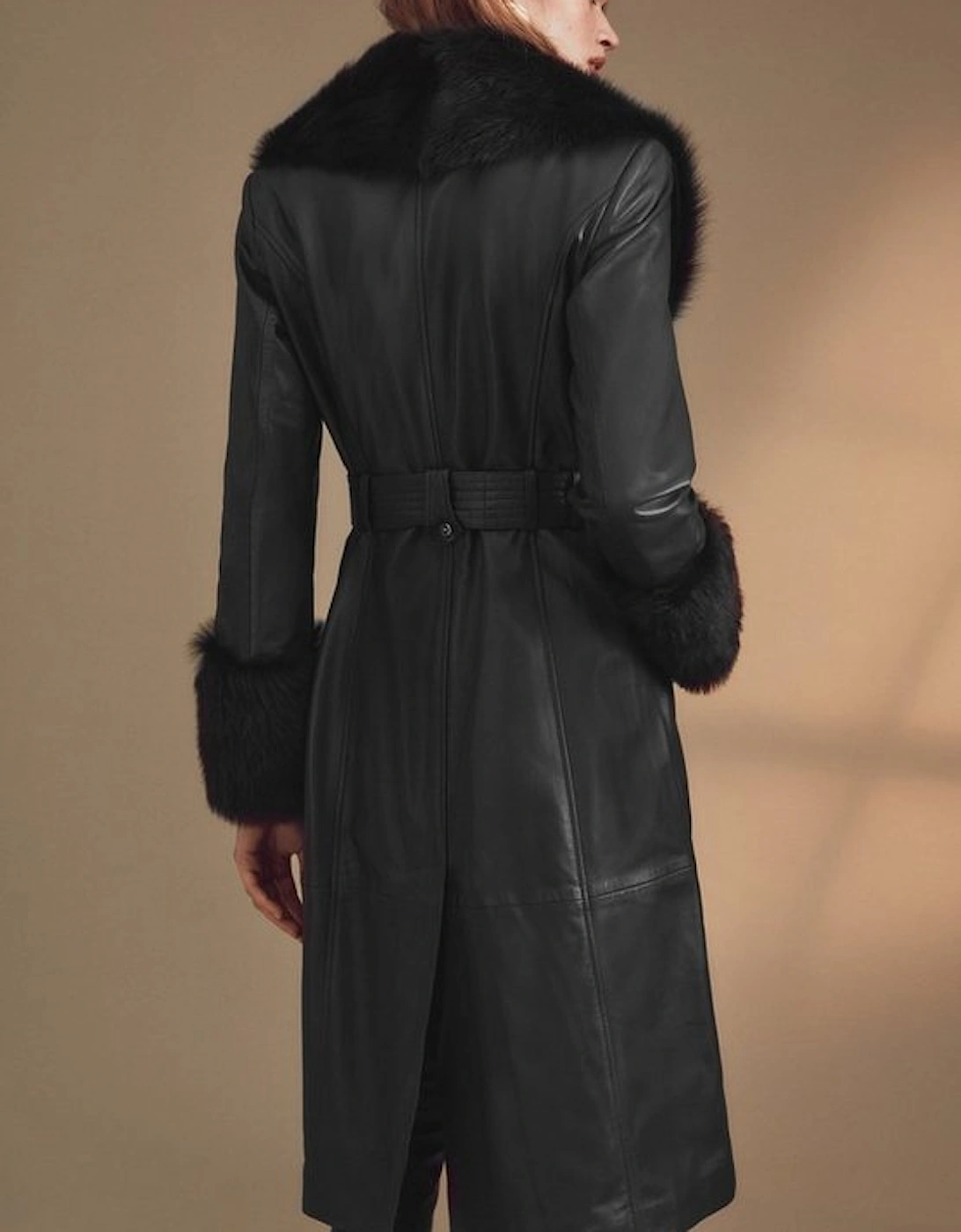 Shearling Cuff And Collar Leather Coat