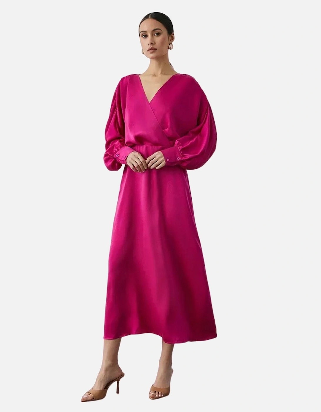 Womens/Ladies Wrap Batwing Sleeve Midi Dress, 6 of 5