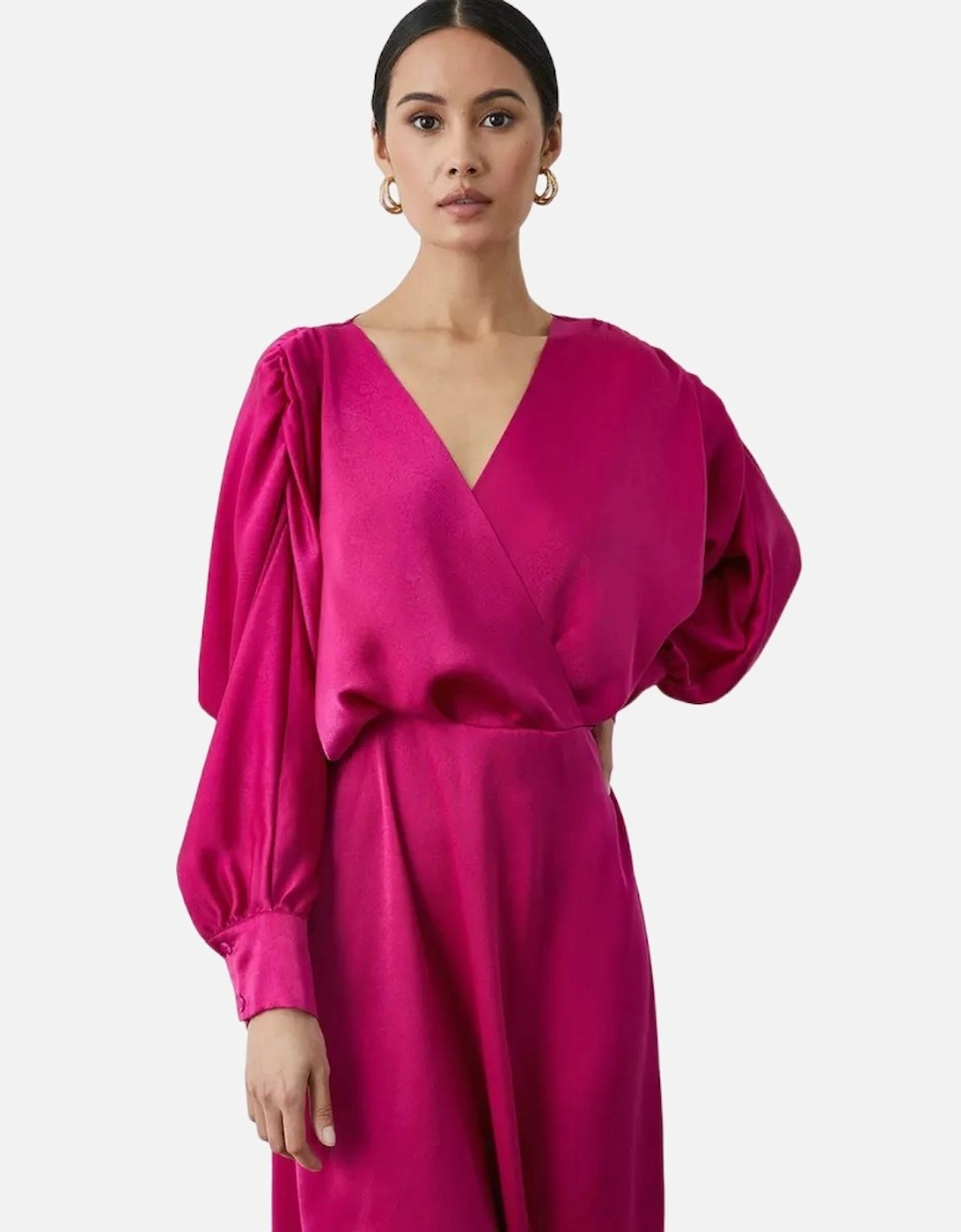 Womens/Ladies Wrap Batwing Sleeve Midi Dress