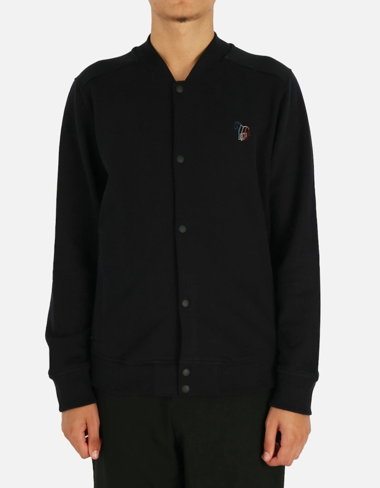 Embroidered Zebra Button Bomber Black Sweatshirt