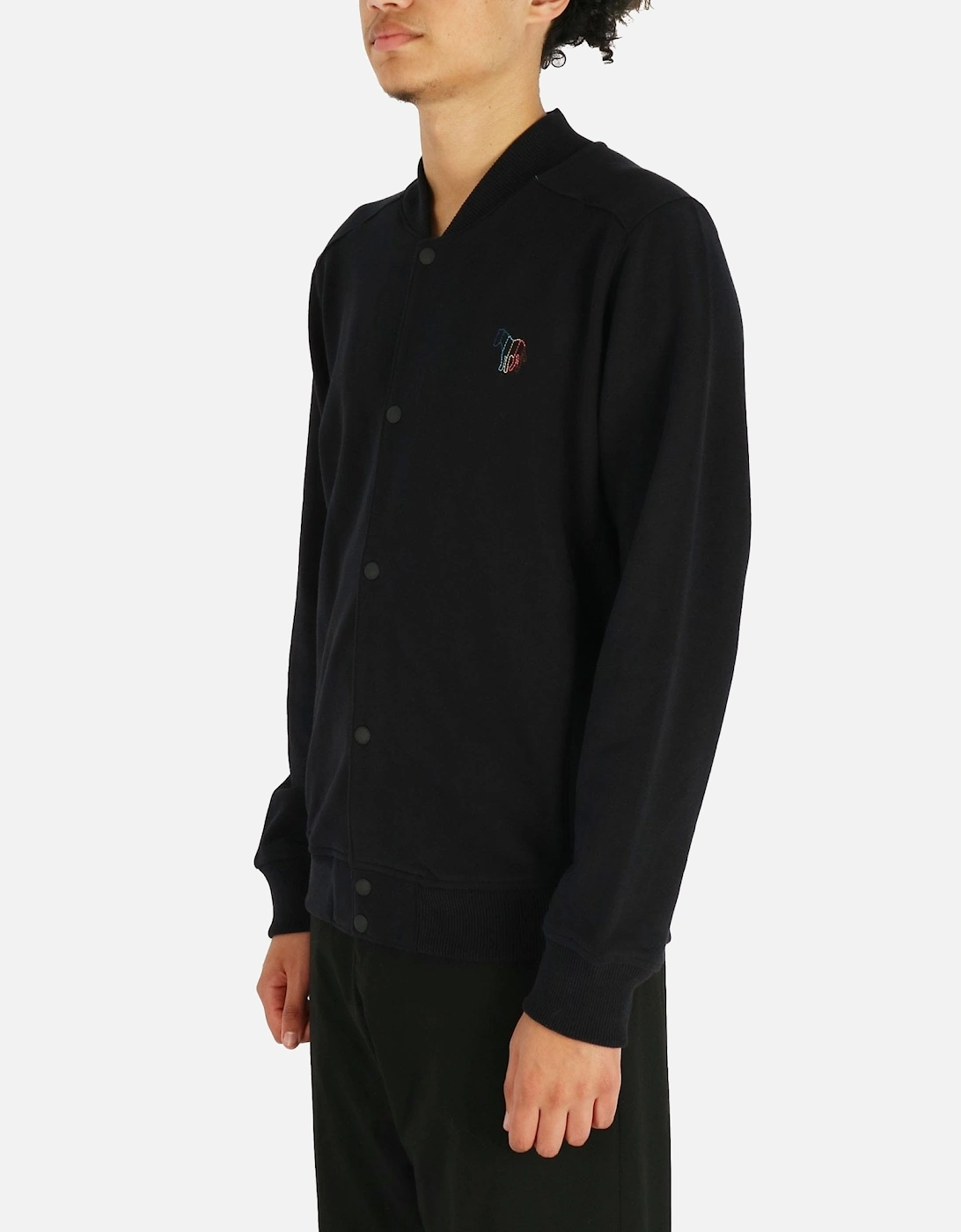 Embroidered Zebra Button Bomber Black Sweatshirt