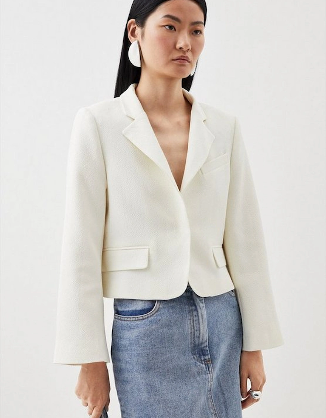 Textured Crepe Notch Neck Tailored Jacket, 5 of 4