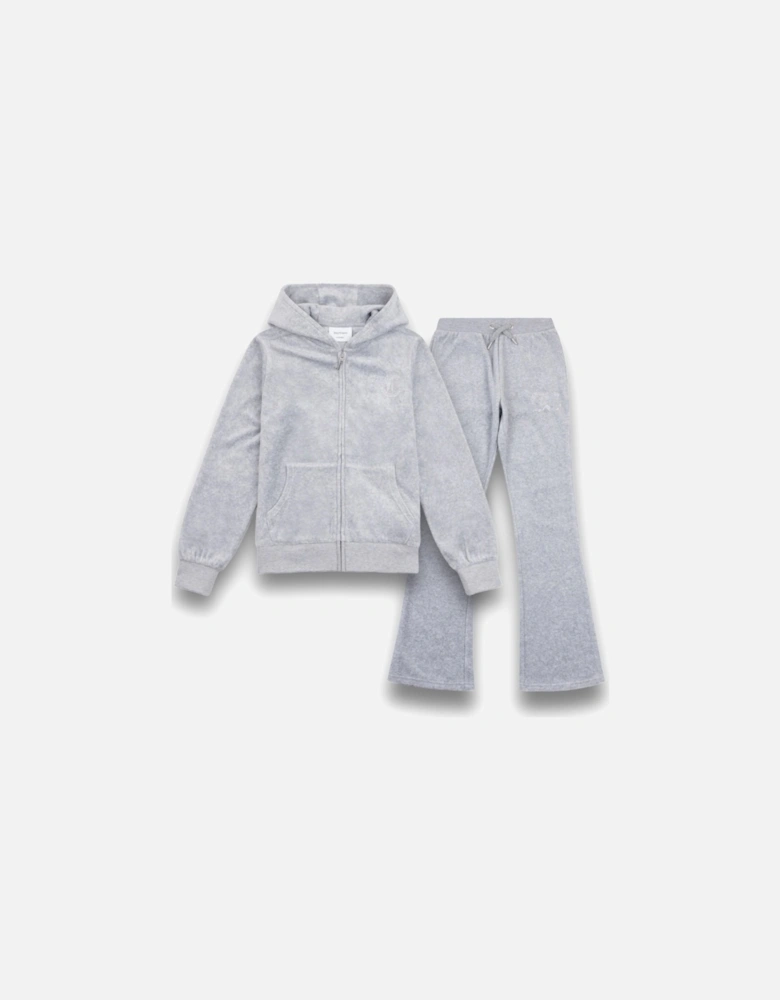 Light Grey Velour Flared Tracksuit