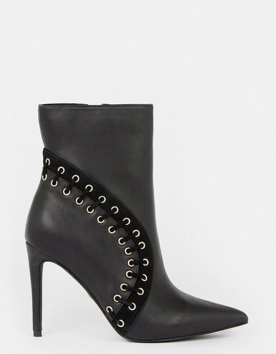 Leather And Suede Eyelet Heeled Boot, 4 of 3