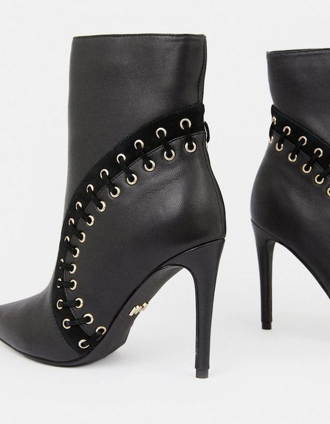 Leather And Suede Eyelet Heeled Boot
