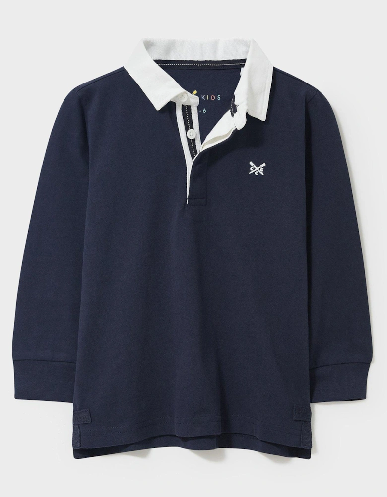 Boys Heritage Solid Rugby Long Sleeve Polo - Navy