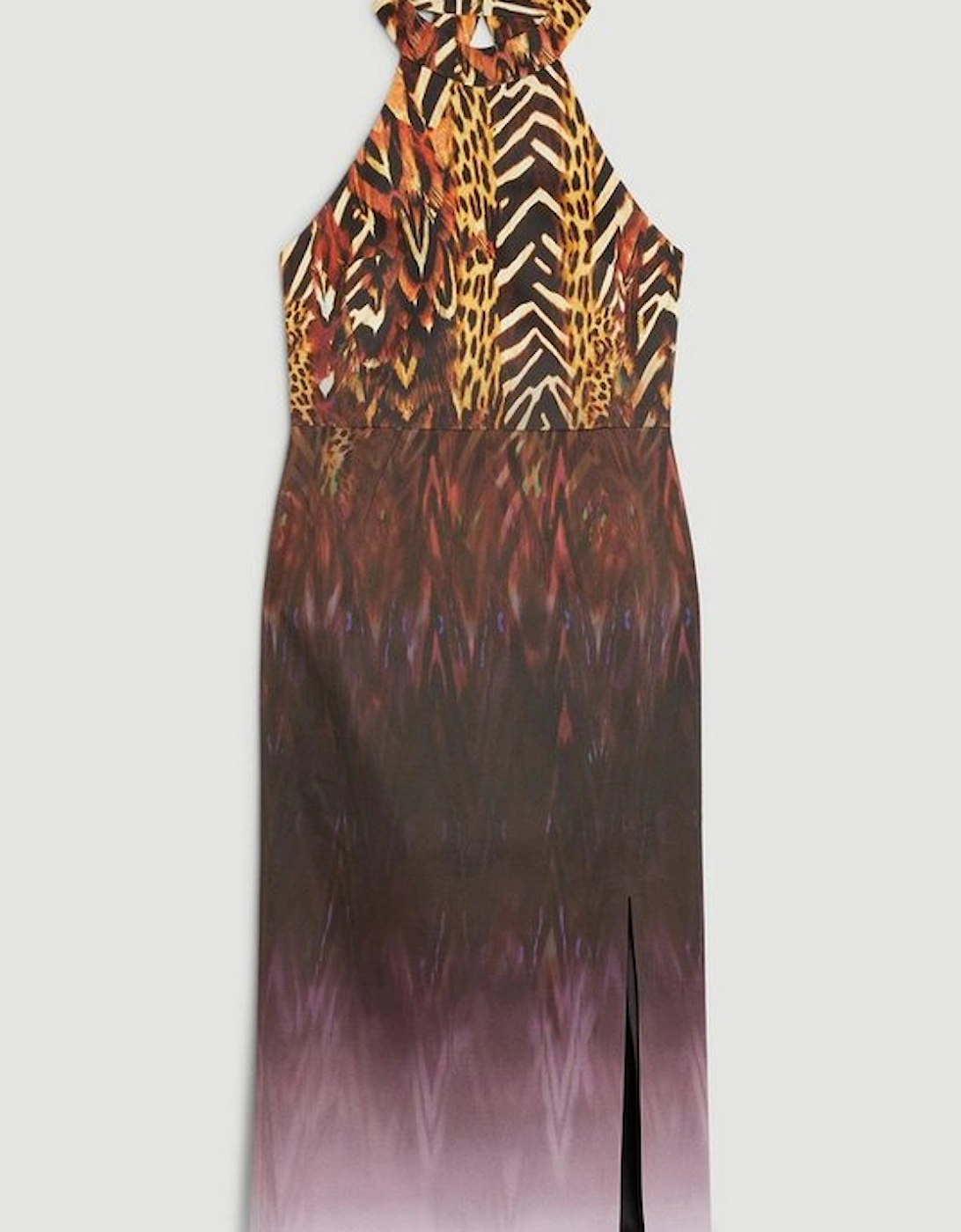 Tailored Italian Signature Stretch Ombre Feather Print Midi Dress
