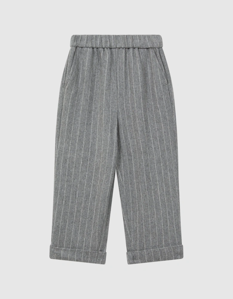 Wool Blend Striped Elasticated Trousers