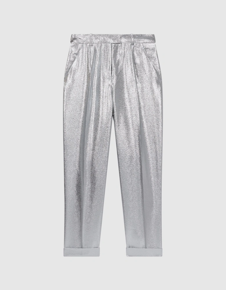 Tapered Metallic Trousers with Turn-Ups