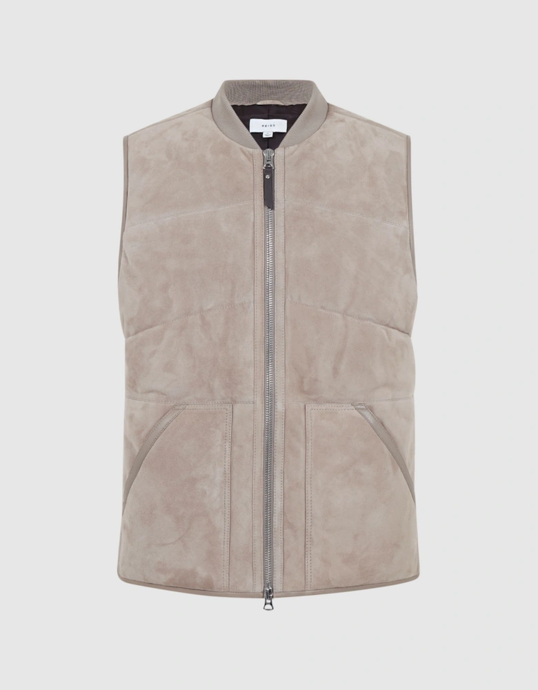 Suede Quilted Sleeveless Gilet