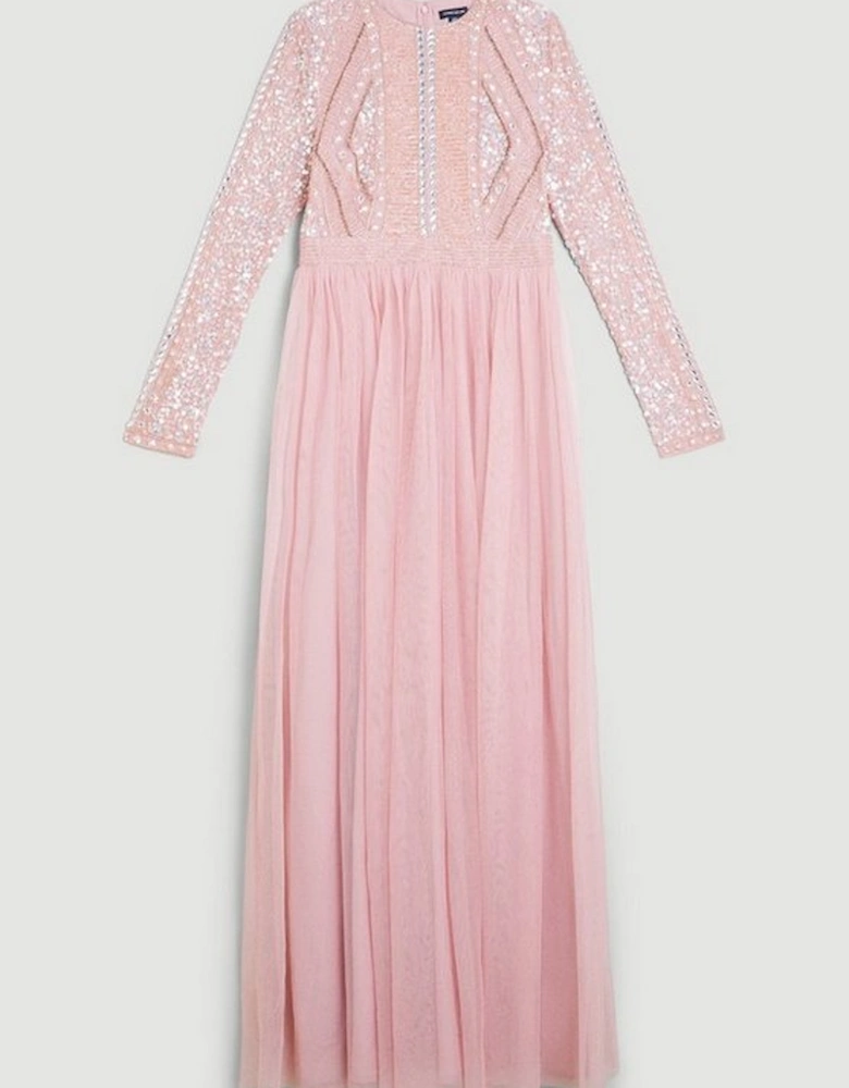 Embellished Bodice Tulle Skirt Woven Maxi Dress
