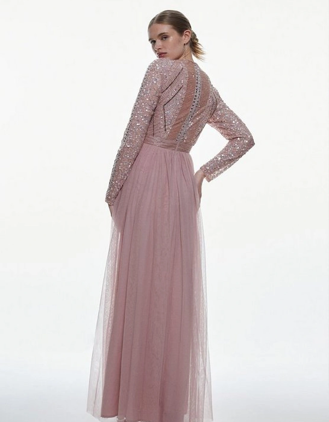 Embellished Bodice Tulle Skirt Woven Maxi Dress