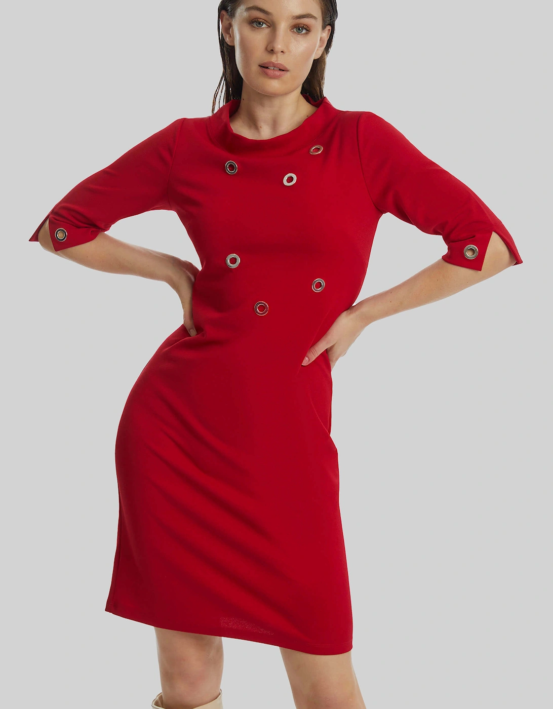 Eyelet High Collar Dress Red, 2 of 1