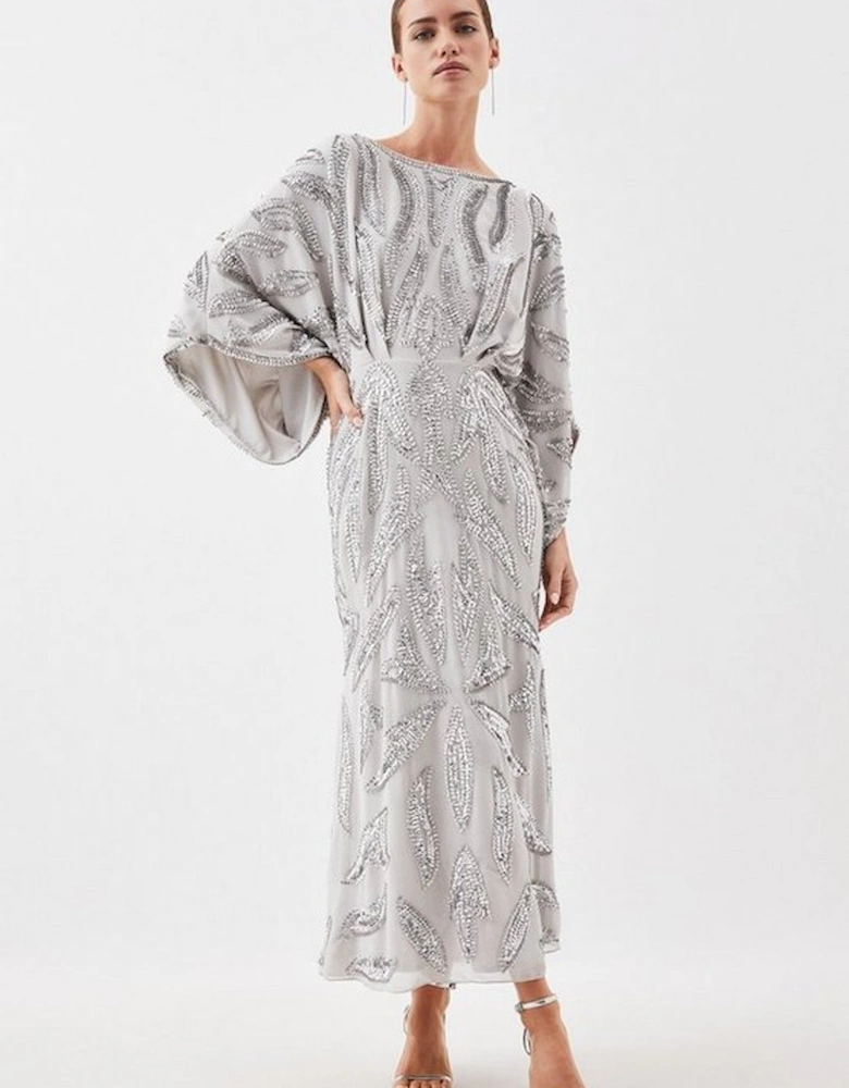Petite Kimono Sleeve Embellished Woven Maxi Dress
