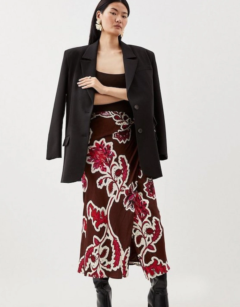 Petite Batik Viscose Satin Woven Maxi Skirt