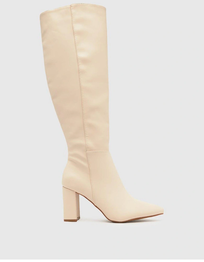 Dua Block Heel Knee Boot - Beige