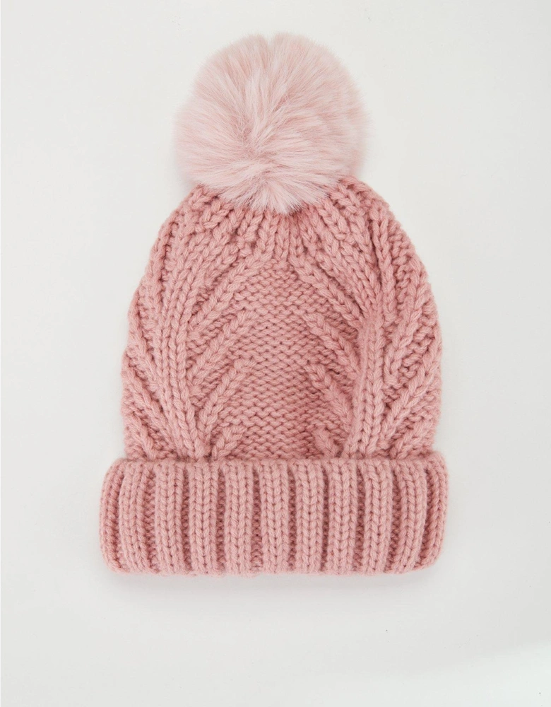 Girls Pom Beanie Hat - Pink