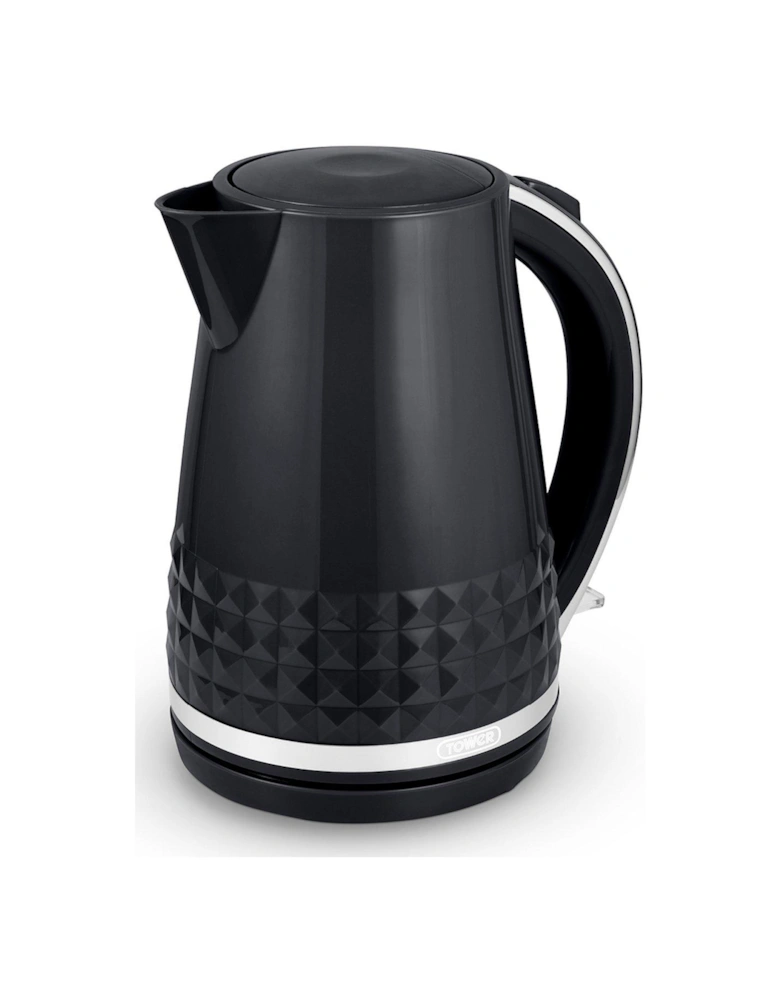 T10075BLK Solitaire Kettle with 360° Swivel Base, Cord Storage, 1.5L, 3KW - Black and Chrome Accents