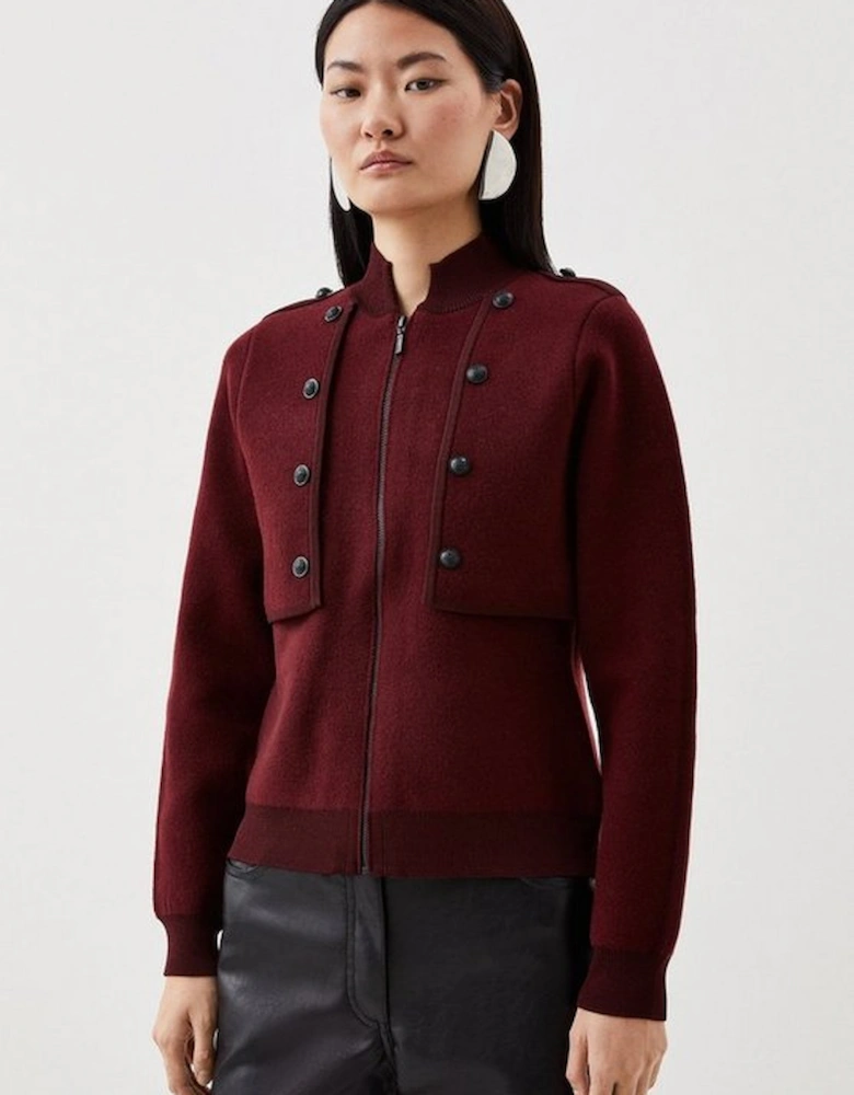 Compact Wool Blend Military Knit Jacket