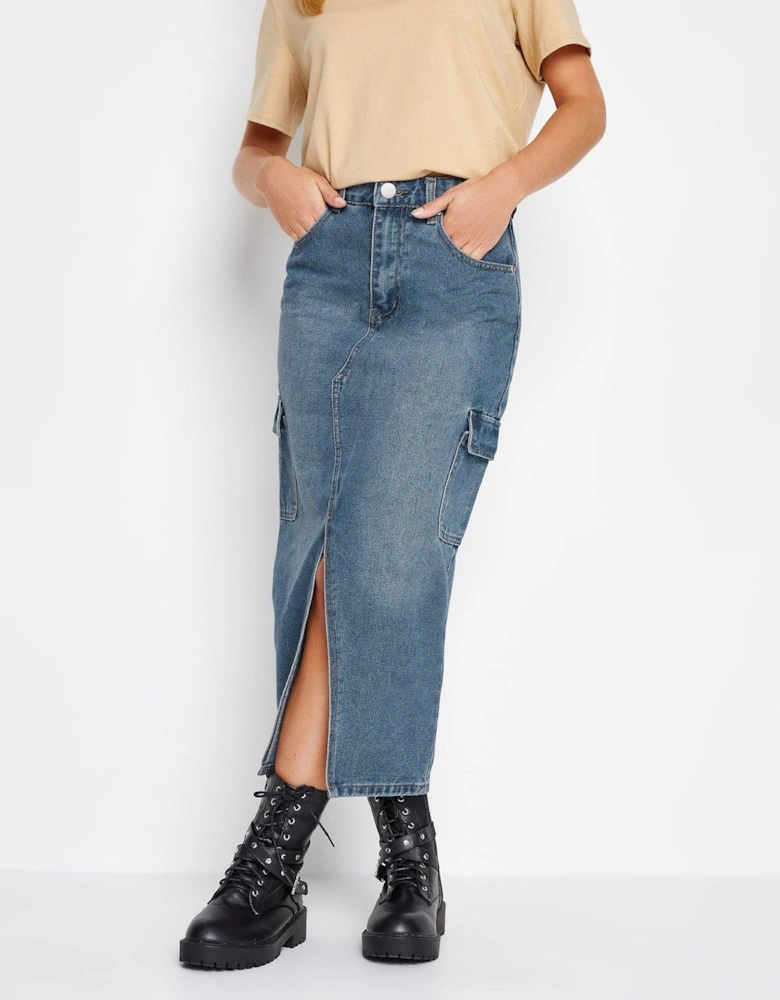 Petite Denim Utility Midi Skirt